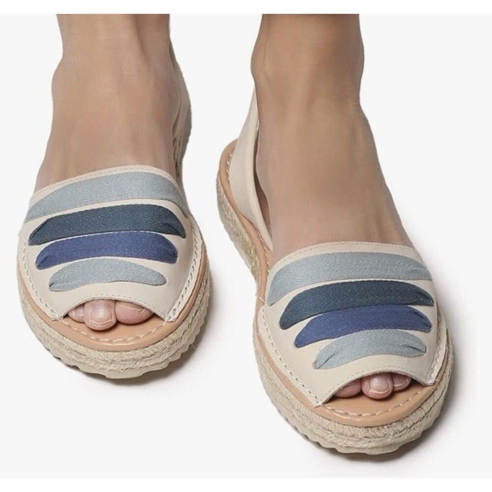 TONI PONS Mira Espadrille Flats EU 37 US 6.5 Leather/Ribbons Ankle Strap Sandals